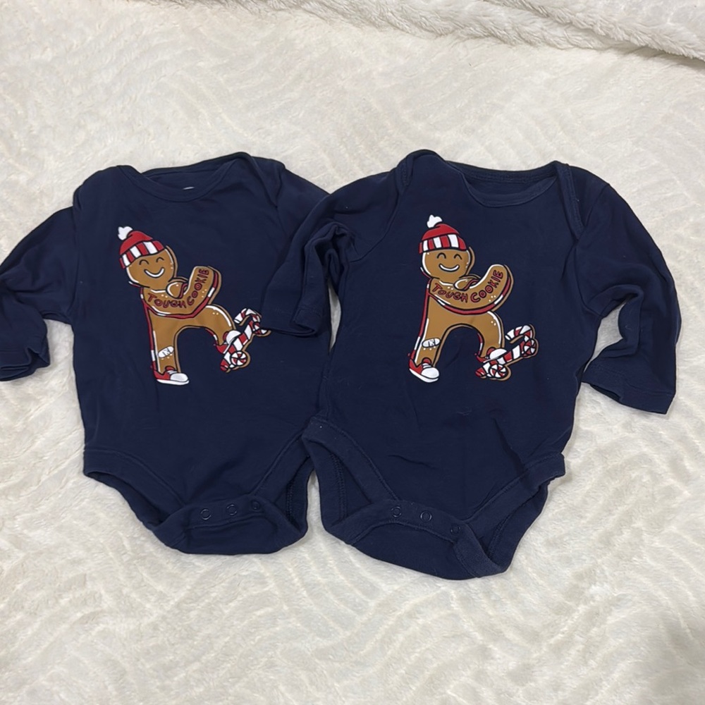 Old Navy 0-3m Twin Blue Kids One Piece with Gingerbread Christmas